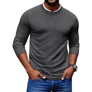 Coofandy Men Grey Crew Neck Pullover Long Sleeve Lightweight Dress Sweater